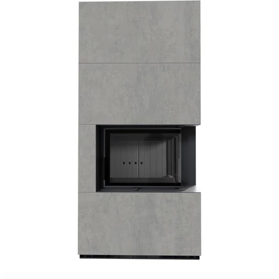 KRATKI FLOKI BOX 8 kW CEMENTO GRIGIO KANDALLÓ KŐ BURKOLATTAL JOBBOS FEKETE BELSŐVEL